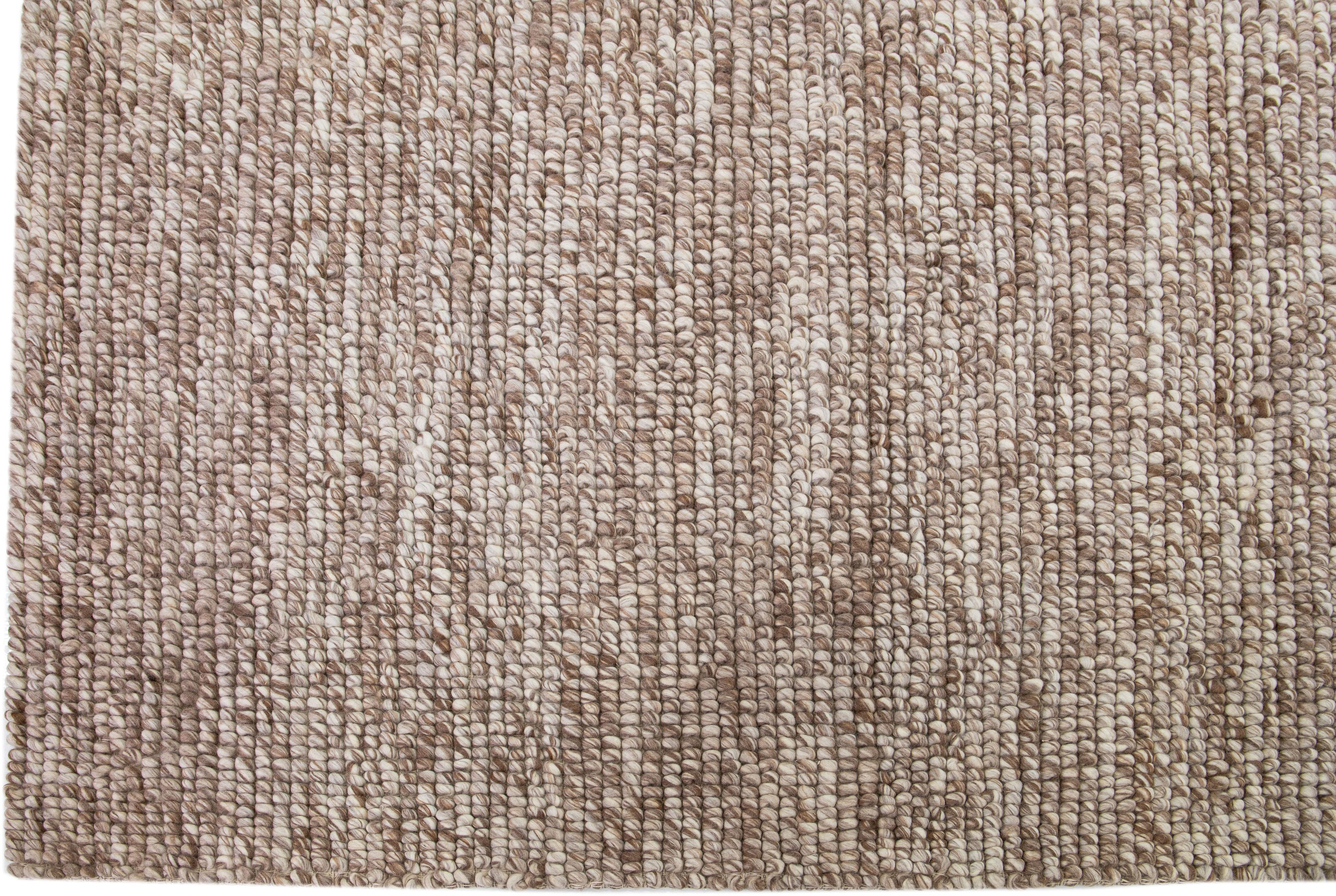 Hand-Woven Brown Modern Felted Textuted Wool Rug by Apadana For Sale