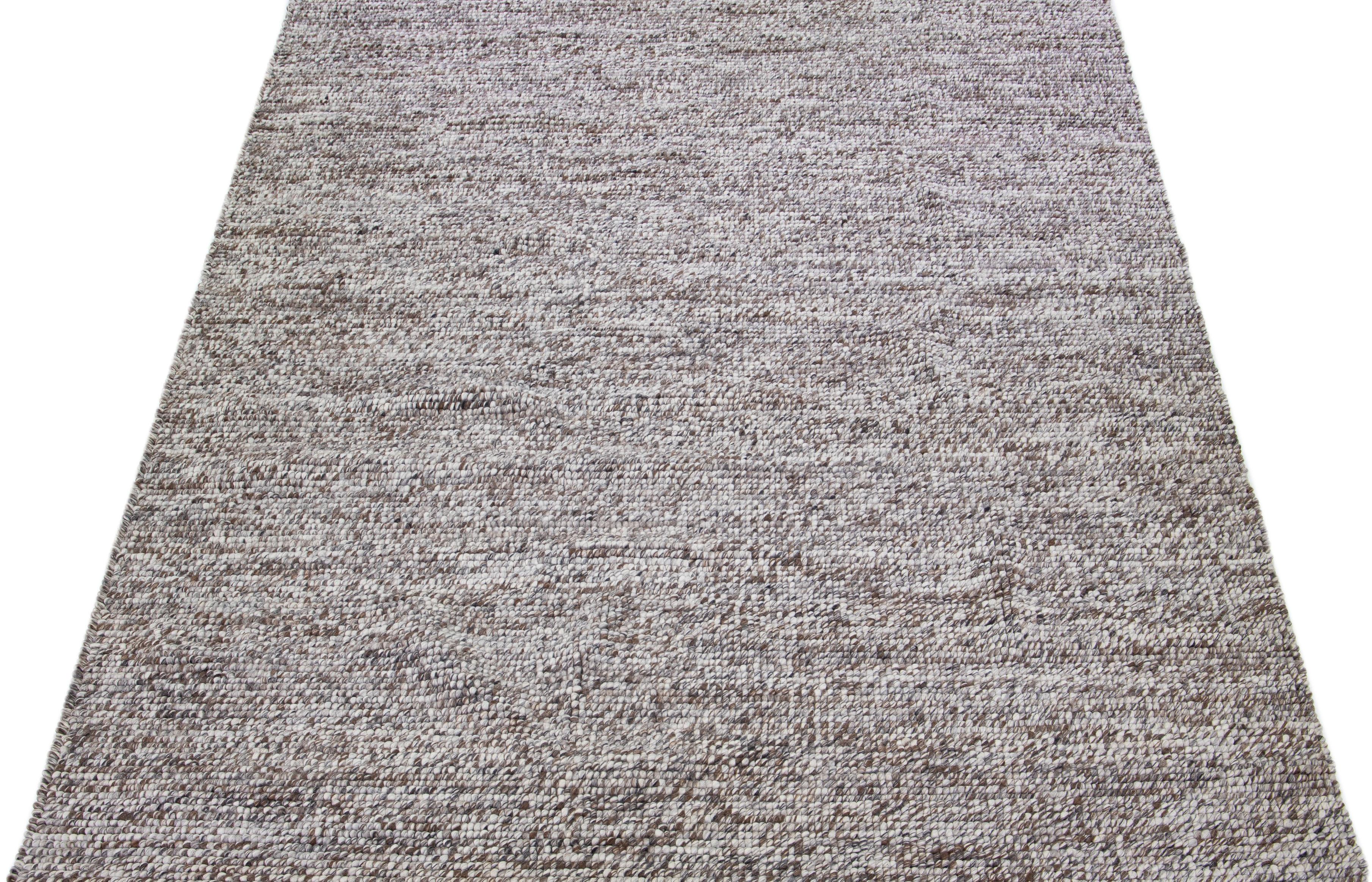 Brown  Modern Felted Textuted Wool Rug By Apadana In New Condition For Sale In Norwalk, CT