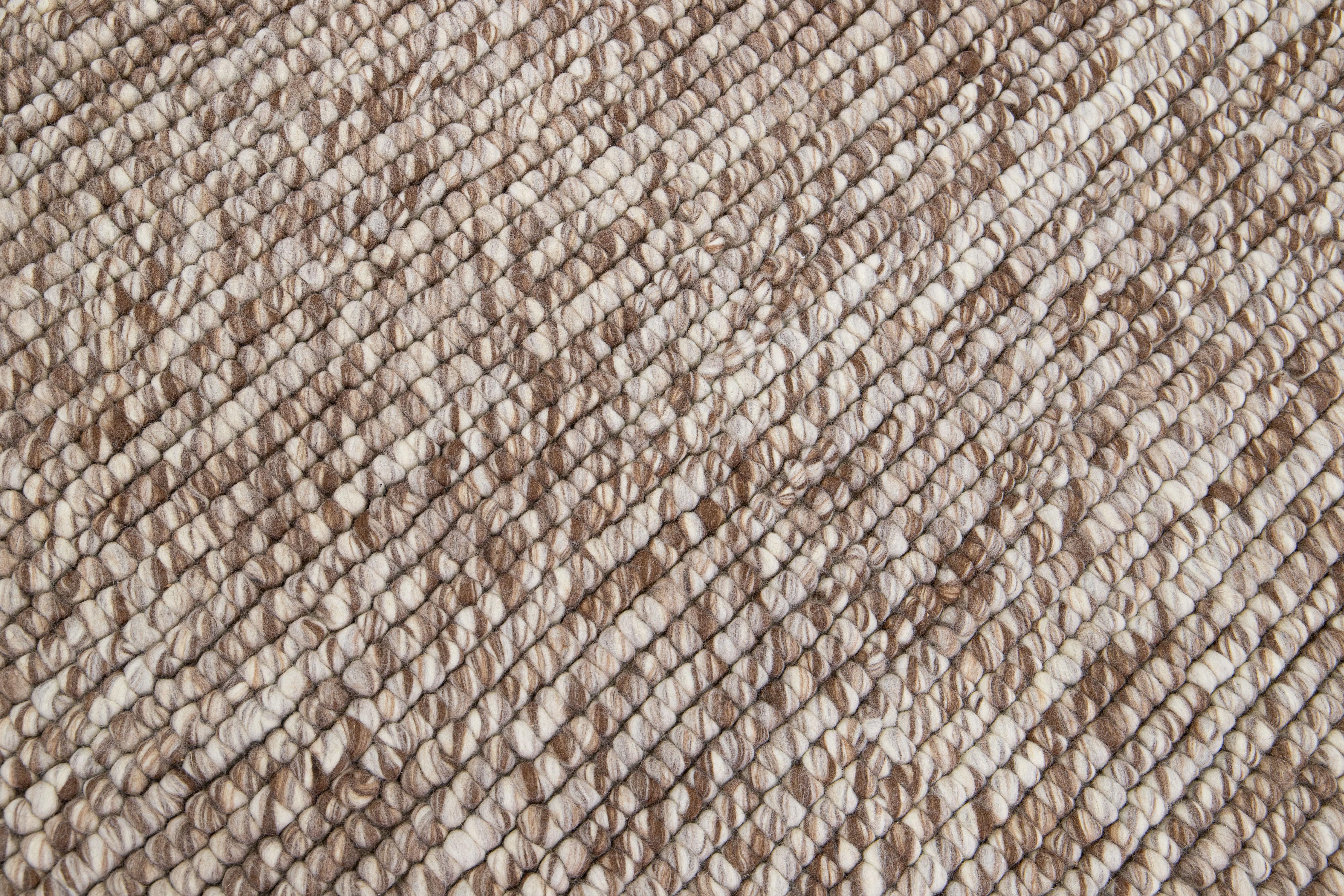 Contemporary Brown Modern Felted Textuted Wool Rug by Apadana For Sale