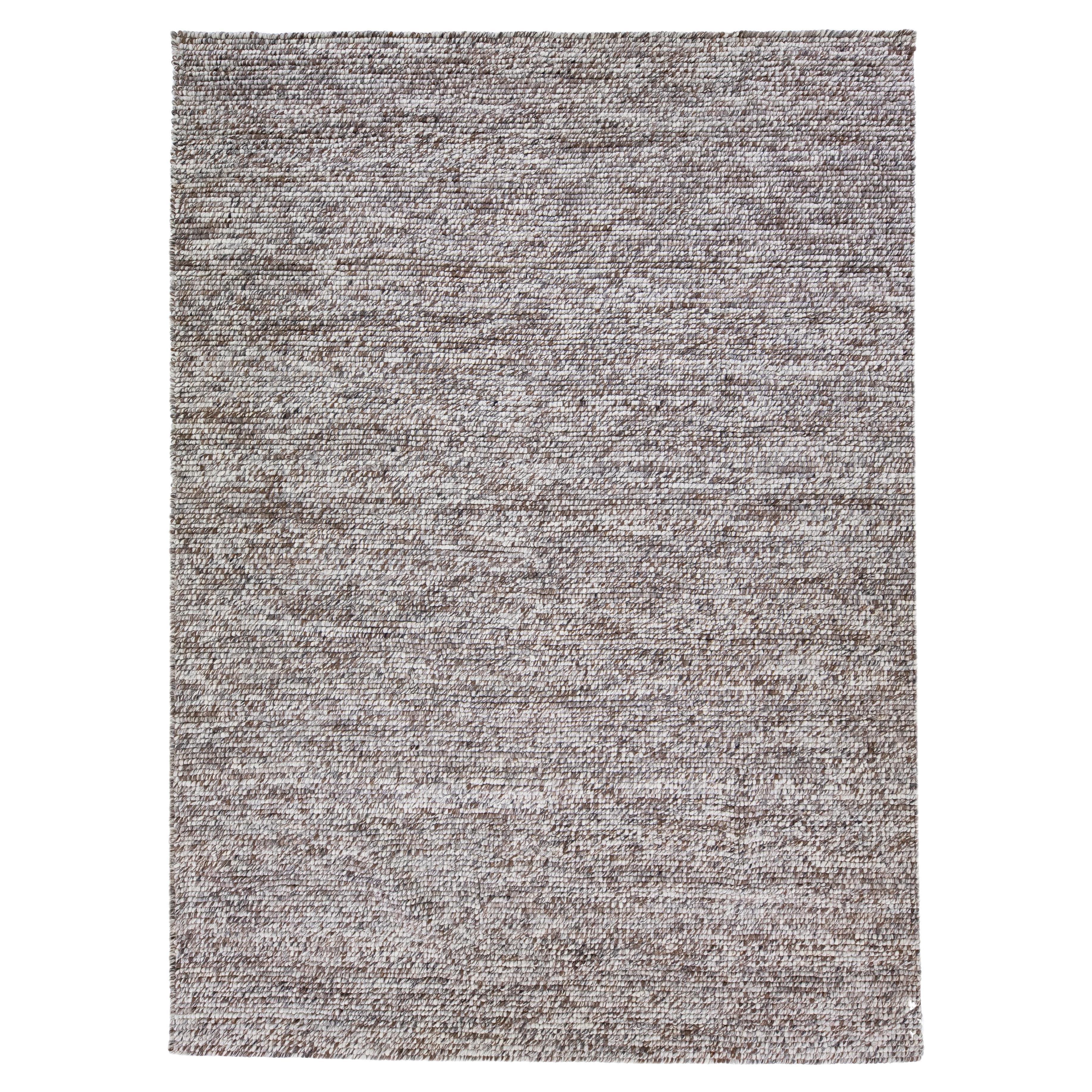 Brown  Modern Felted Textuted Wool Rug By Apadana For Sale