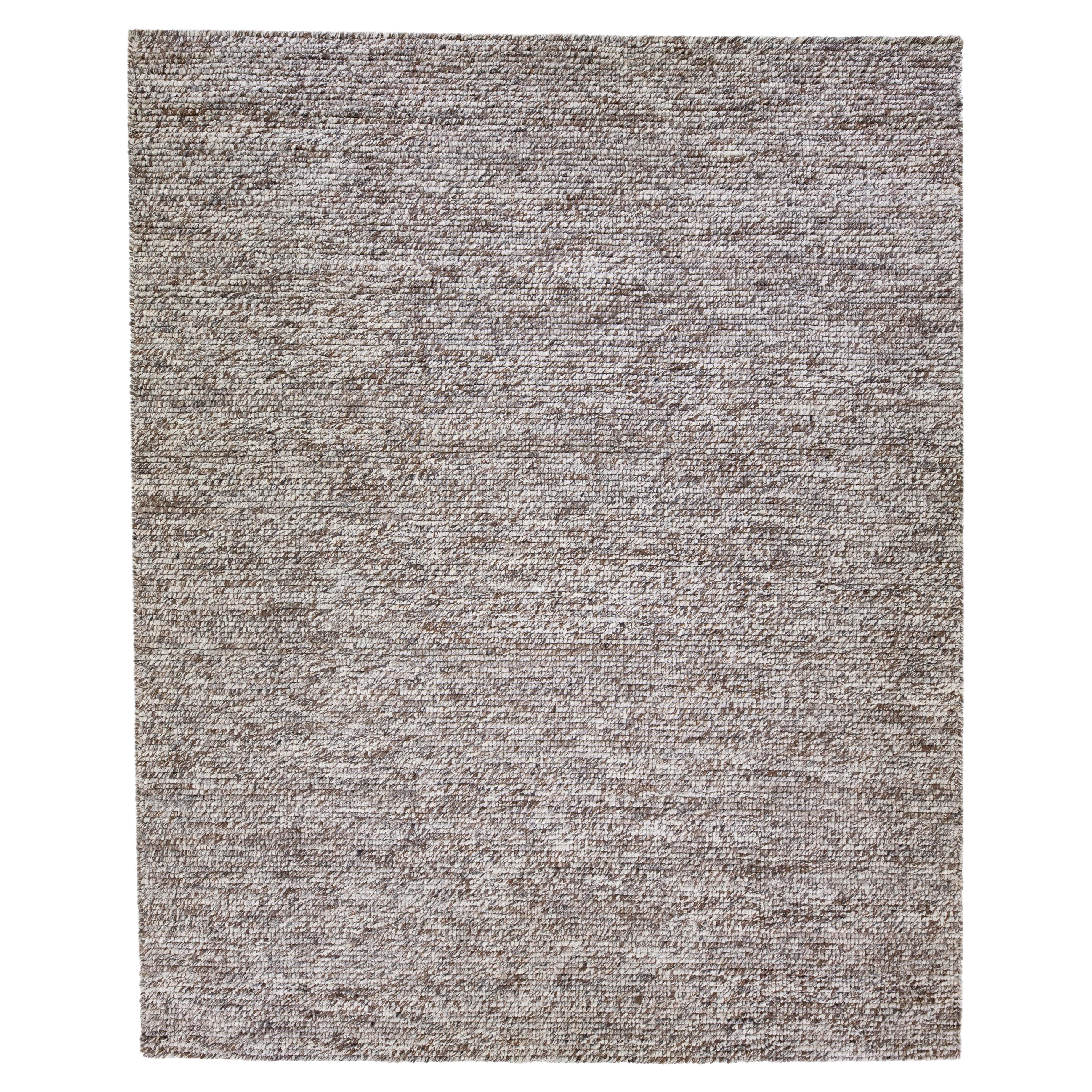 Brown Modern Felted Textuted Wool Rug By Apadana