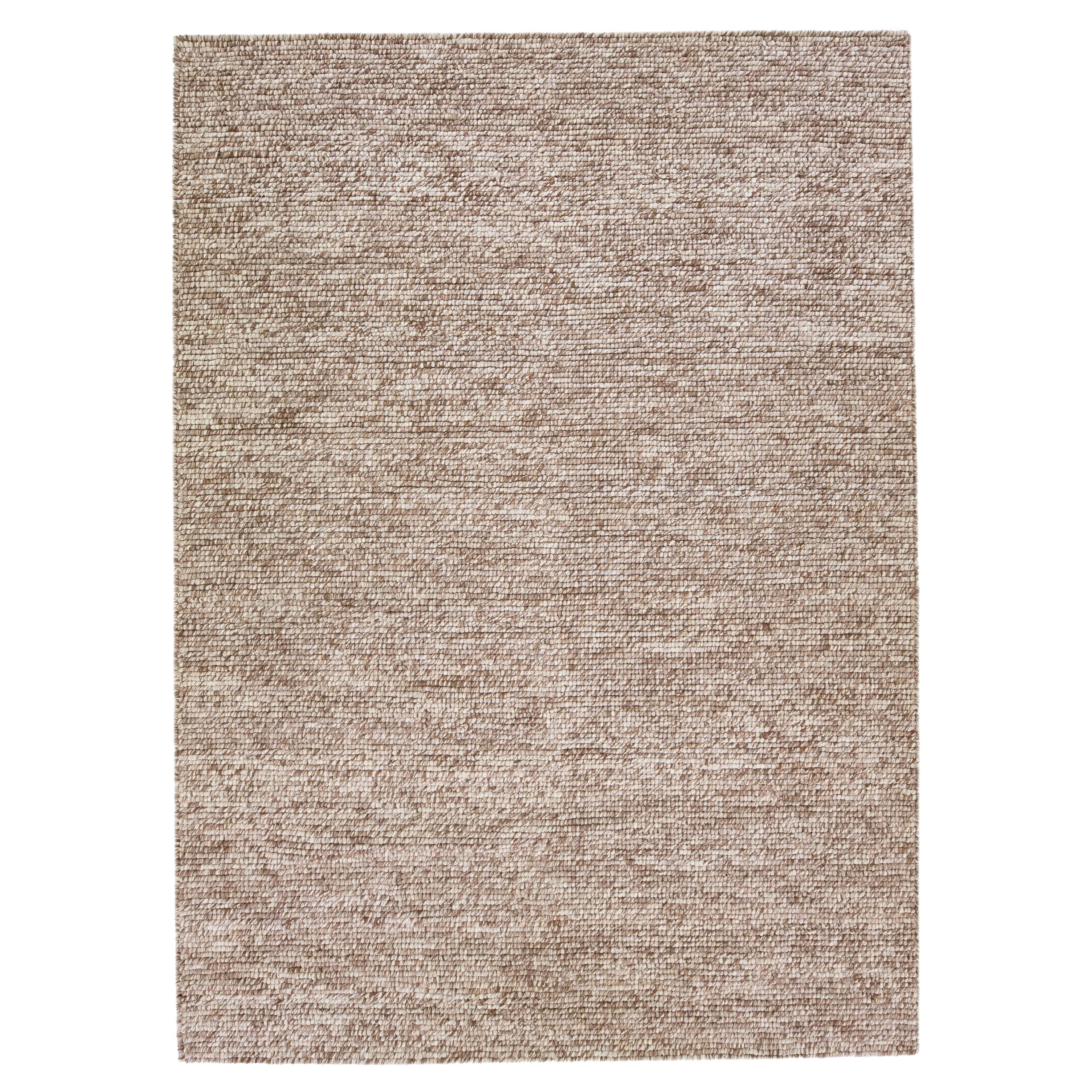 Brown Modern Felted Textuted Wool Rug by Apadana For Sale
