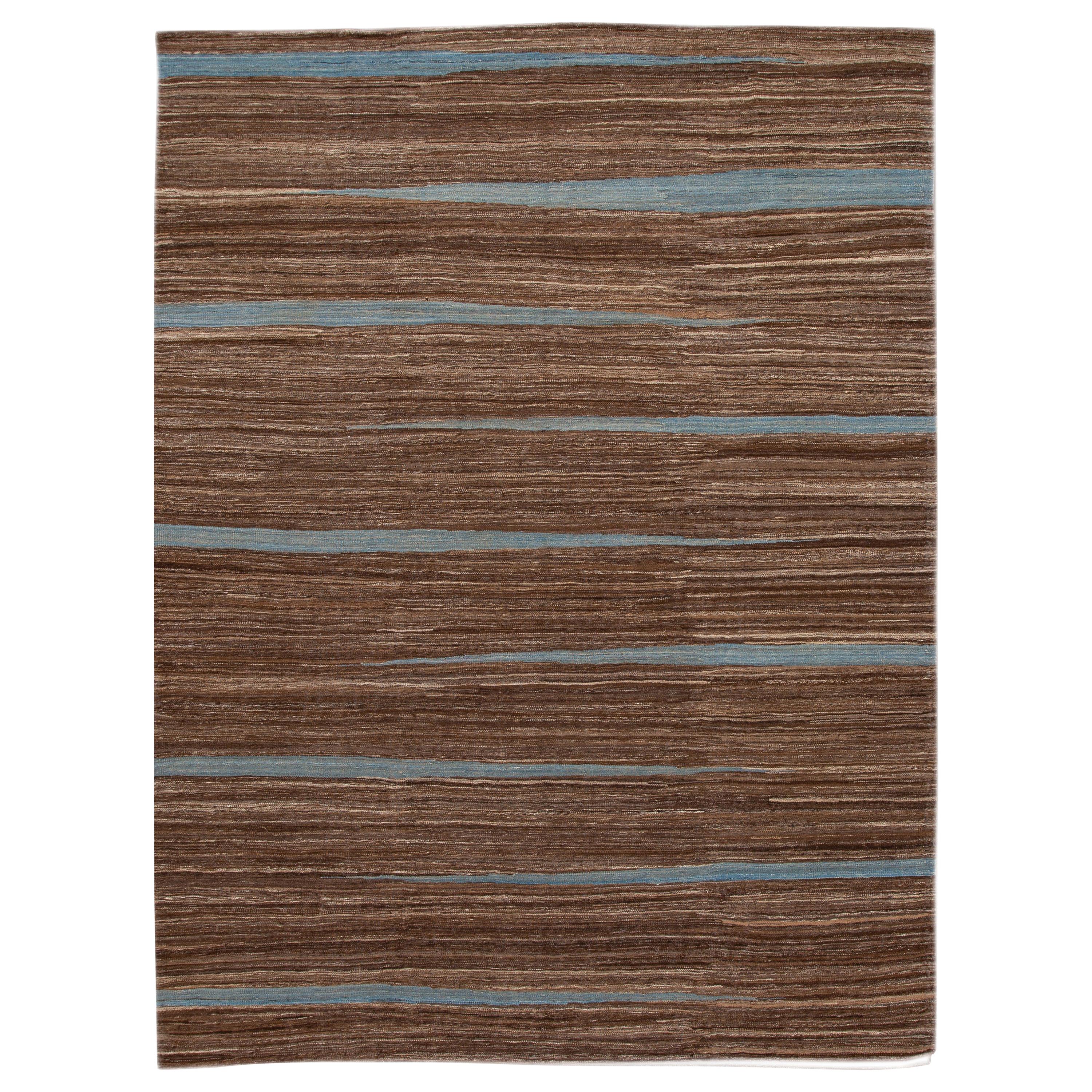 Brown Modern Flat-Weave Room Size Wool Rug