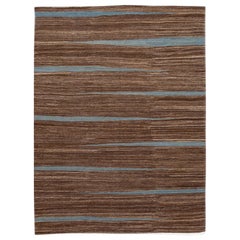 Tapis moderne en laine marron à tissage plat de taille normale