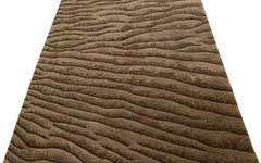 Brown Modern Indian Wool Rug Handmade with Abstract Motif