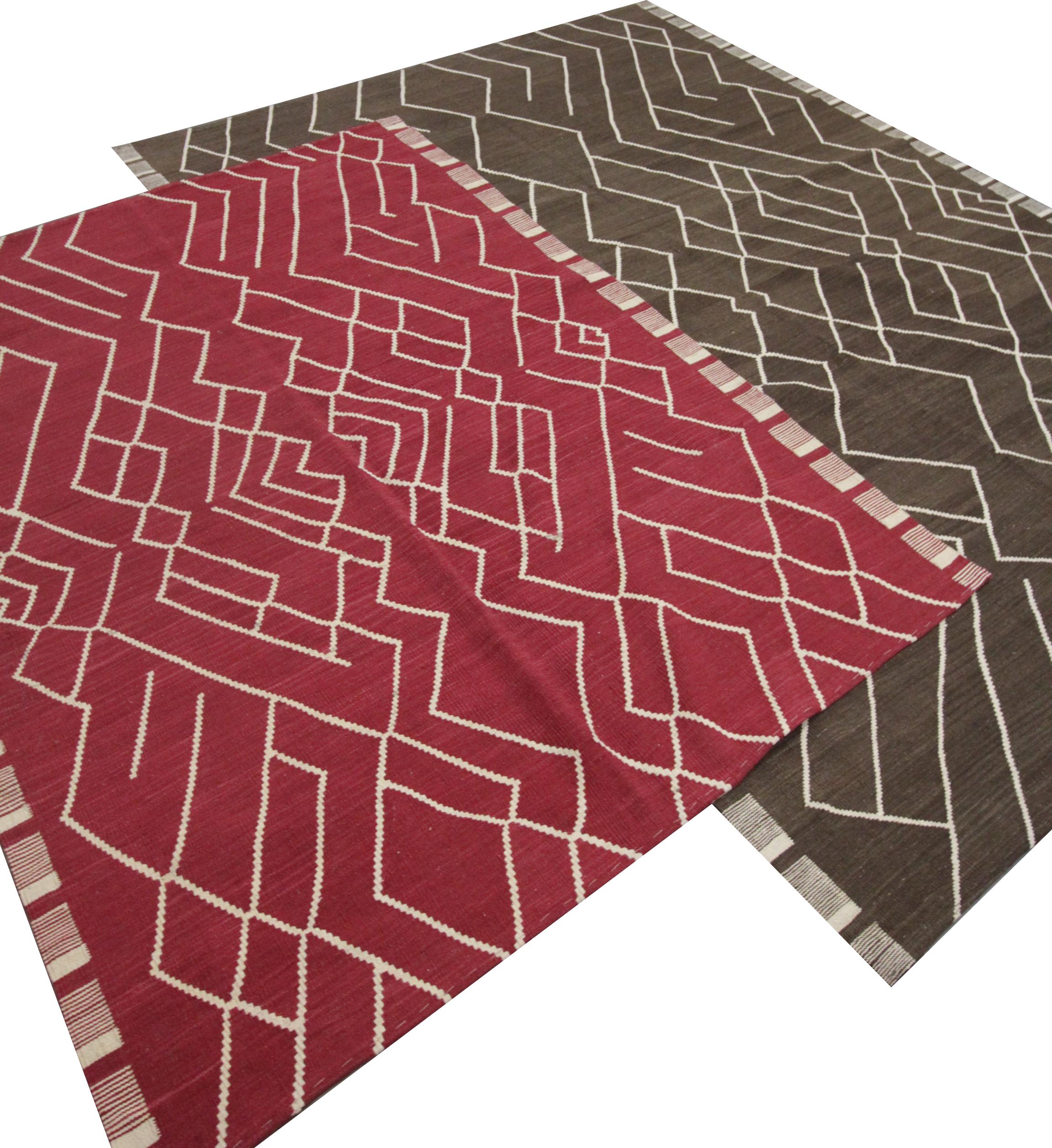 Brown Modern Kilim Rug Scandinavian Style Wool Rug, Geometric Carpet For Sale 5