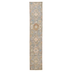 Brown Modern Mahal Handmade Floral Designed Wool Runner