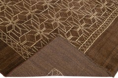 Brown Modern Moroccan Style Handmade Geometric Designed Wool Rug by Apadana