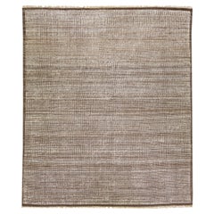 Tapis en laine marron de style marocain moderne fait à la main avec motif subtil