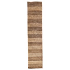 Brown Modern Persian Gabbeh Handmade Striped Wool Runner