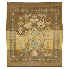 Brown Modern Revival Handmade Wool Rug With Floral Pattern