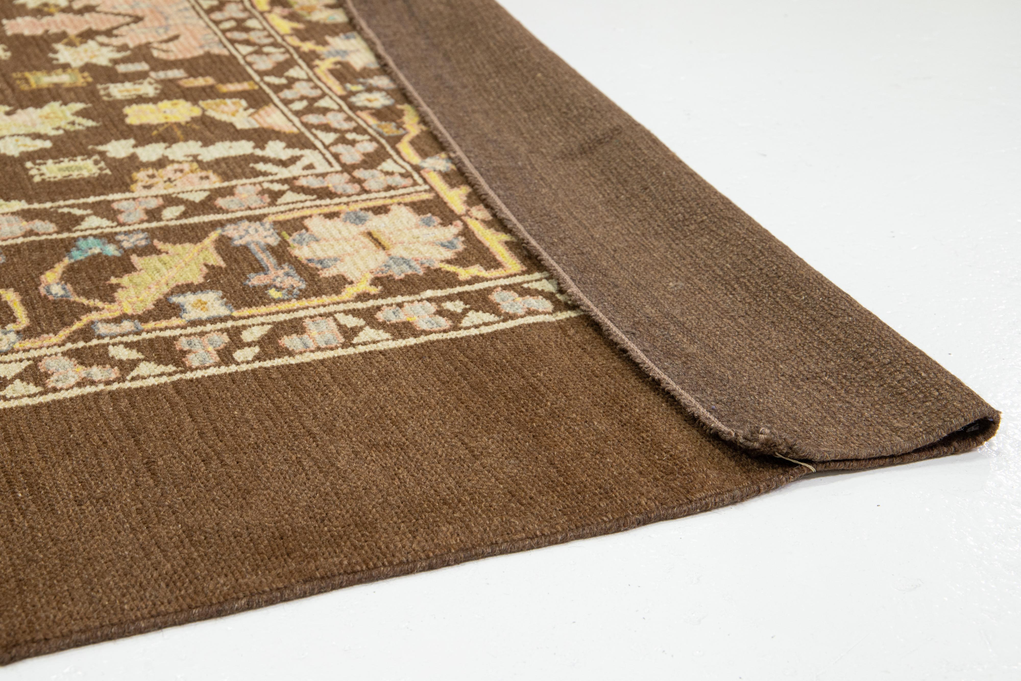 Hand-Knotted Brown Modern Revival Wool Rug With Allover Floral Design For Sale