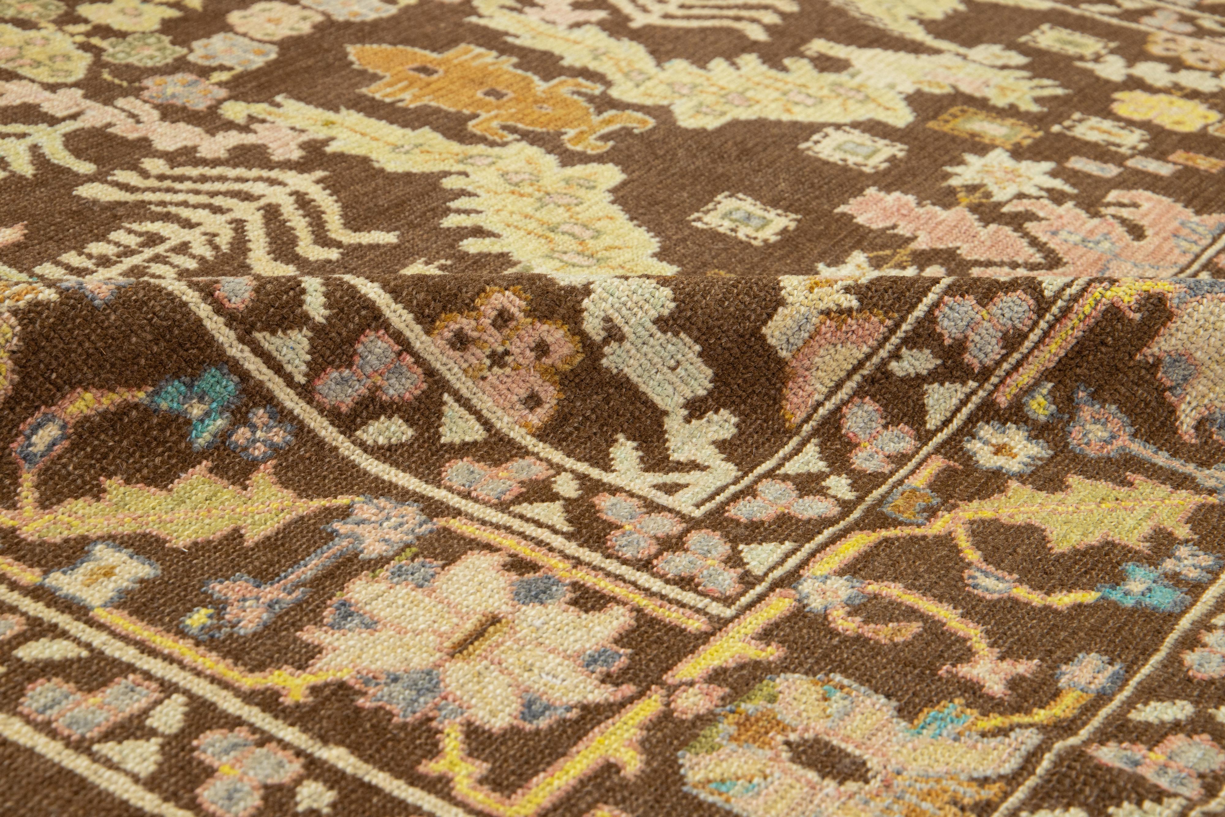 Brown Modern Revival Wool Rug With Allover Floral Design In New Condition For Sale In Norwalk, CT