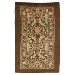Brown Modern Revival Wool Rug With Allover Floral Design