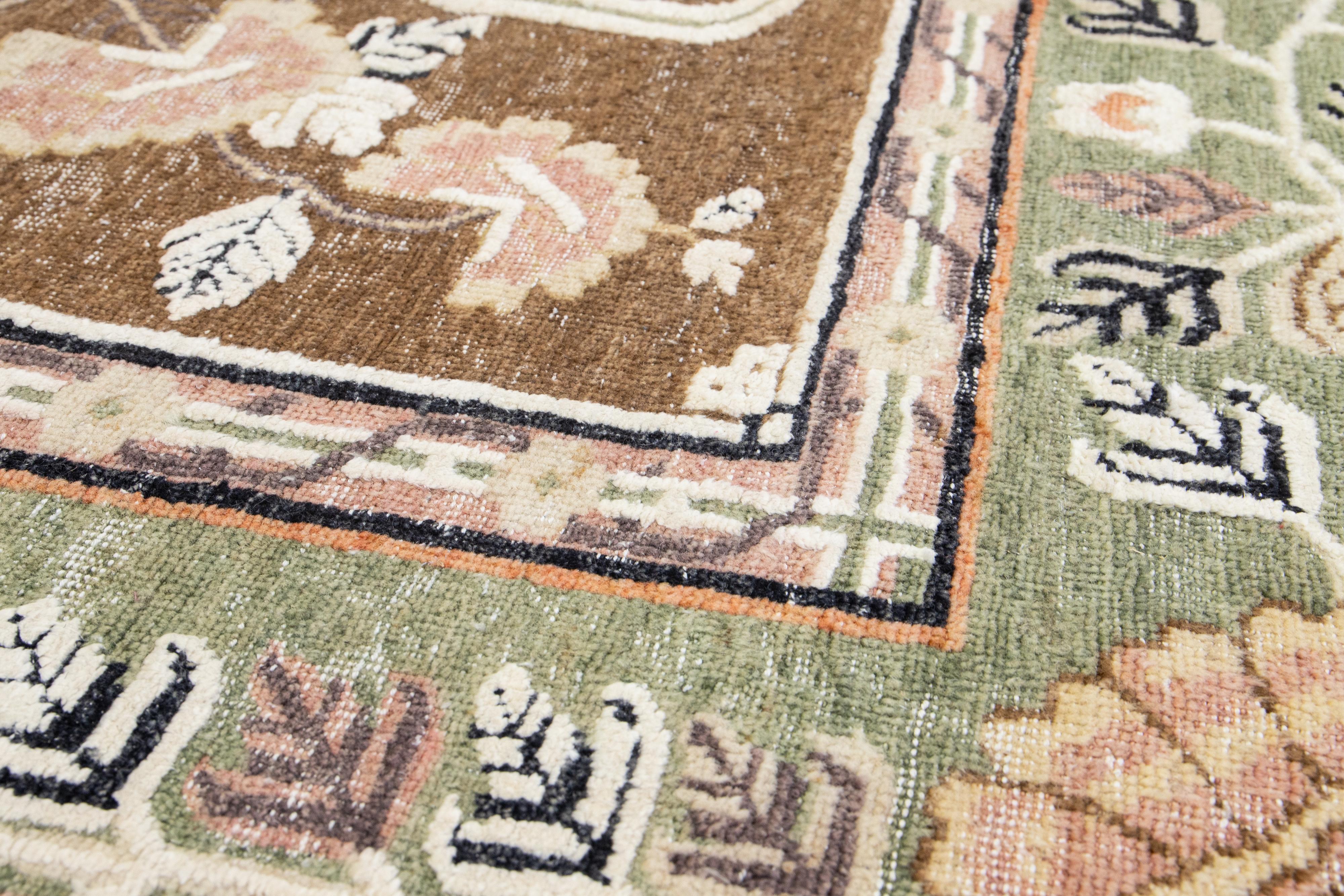 Brown Modern Samarkand Handmade Pictorial Motif Wool Rug For Sale 1