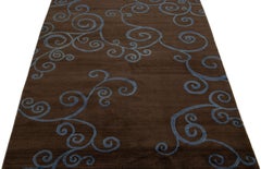 Brown Modern Shakti Wool & Silk Tibetan Rug with Scroll Design