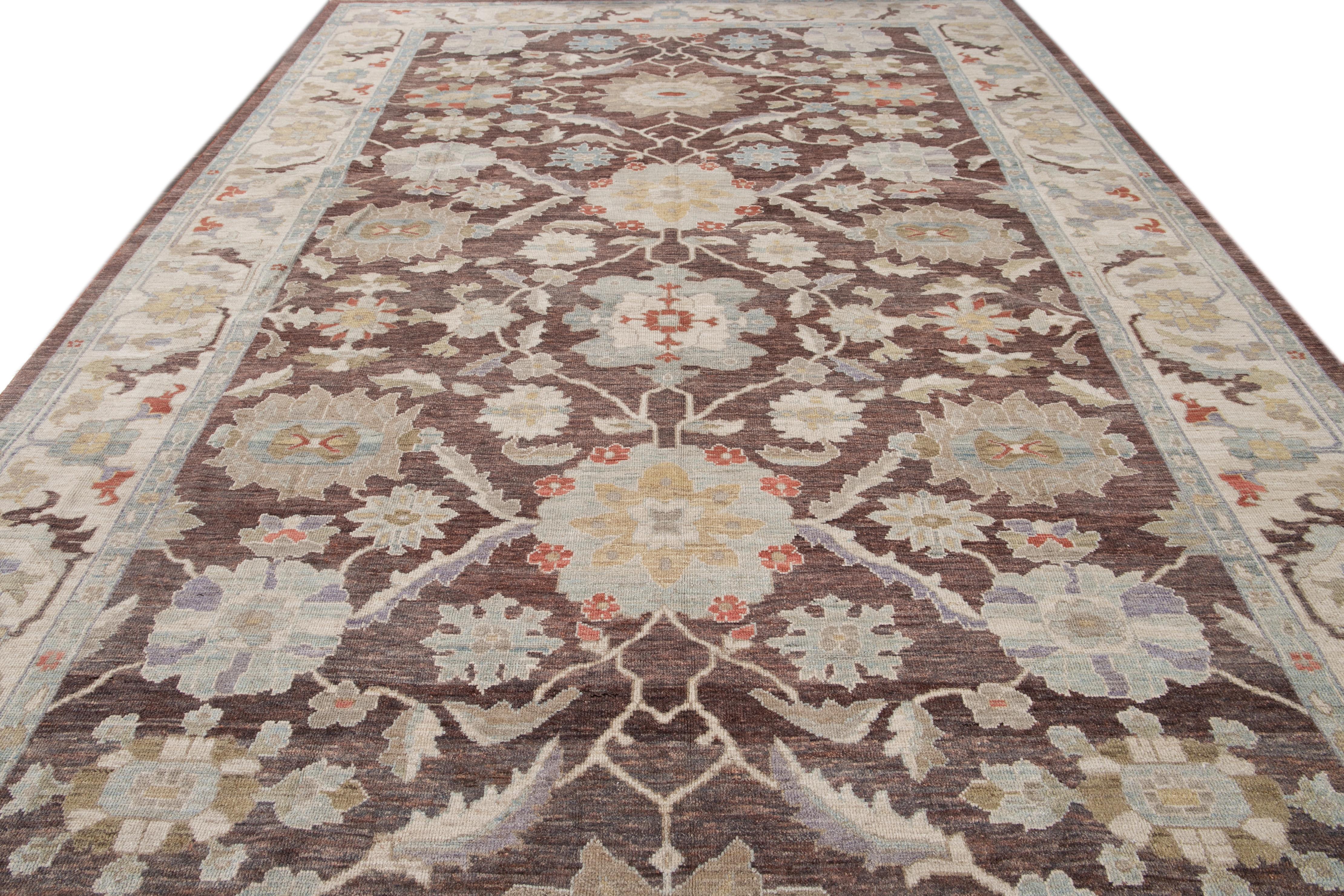 Asian Brown Modern Sultanabad Handmade Oversize Wool Rug For Sale
