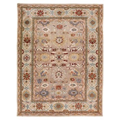 Brauner moderner handgefertigter Sultanabad-Wollteppich in Braun mit floralem Design