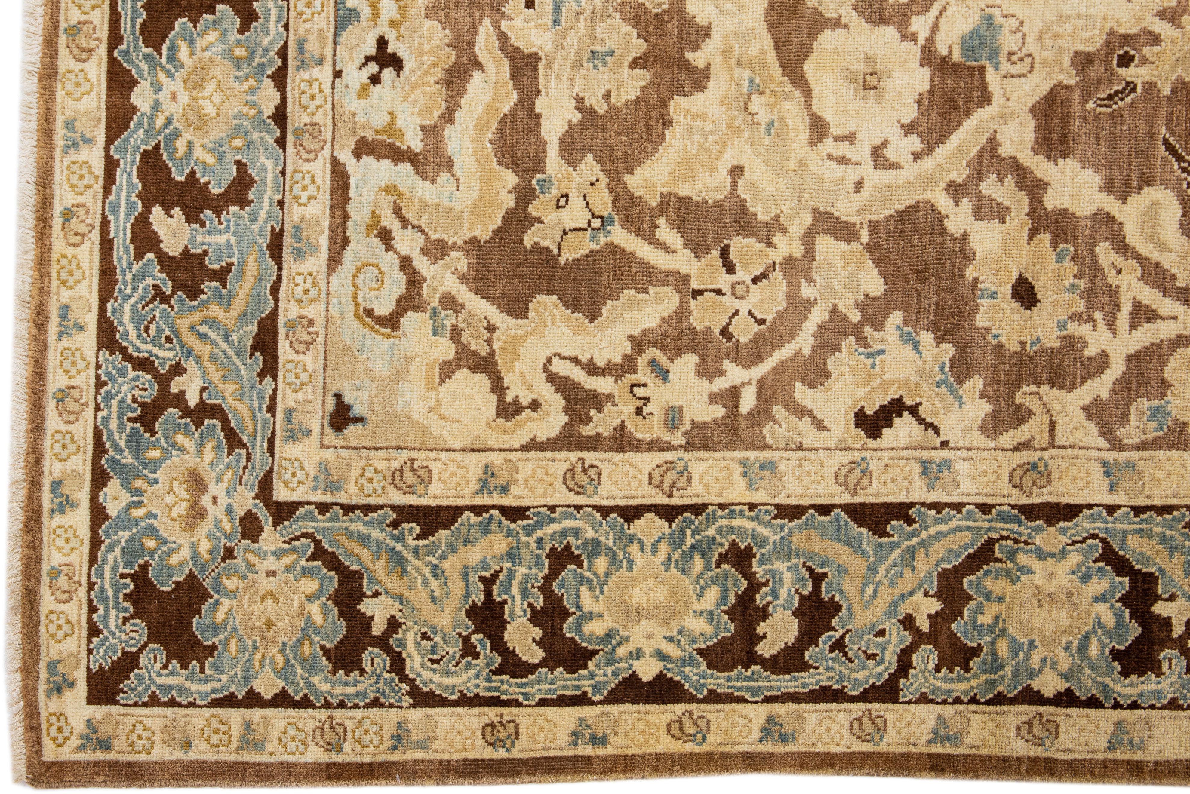 Brown Modern Sultanabad Wool Rug Handmade with Allover Floral Motif In New Condition For Sale In Norwalk, CT