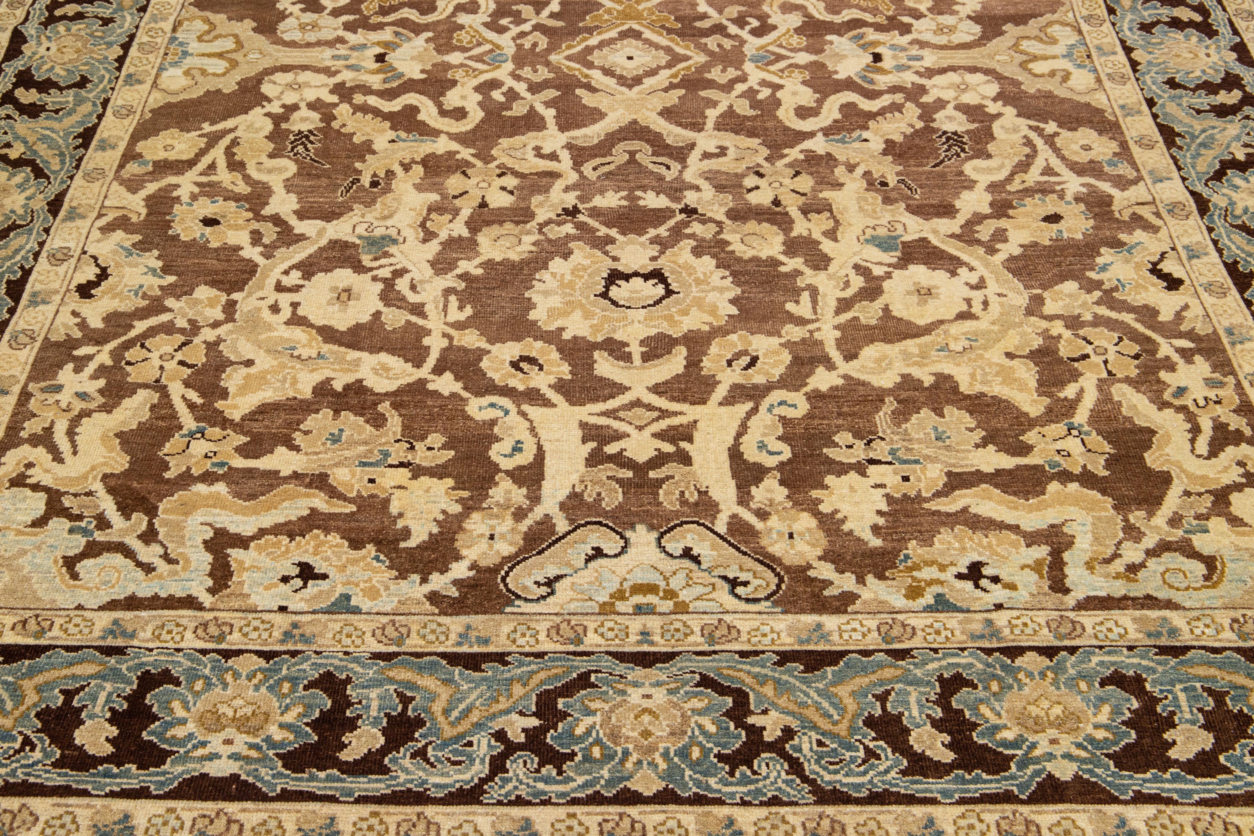 Contemporary Brown Modern Sultanabad Wool Rug Handmade with Allover Floral Motif For Sale