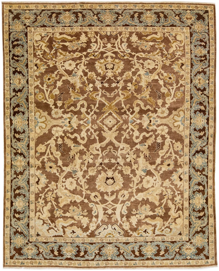 Brown Modern Sultanabad Wool Rug Handmade with Allover Floral Motif For ...