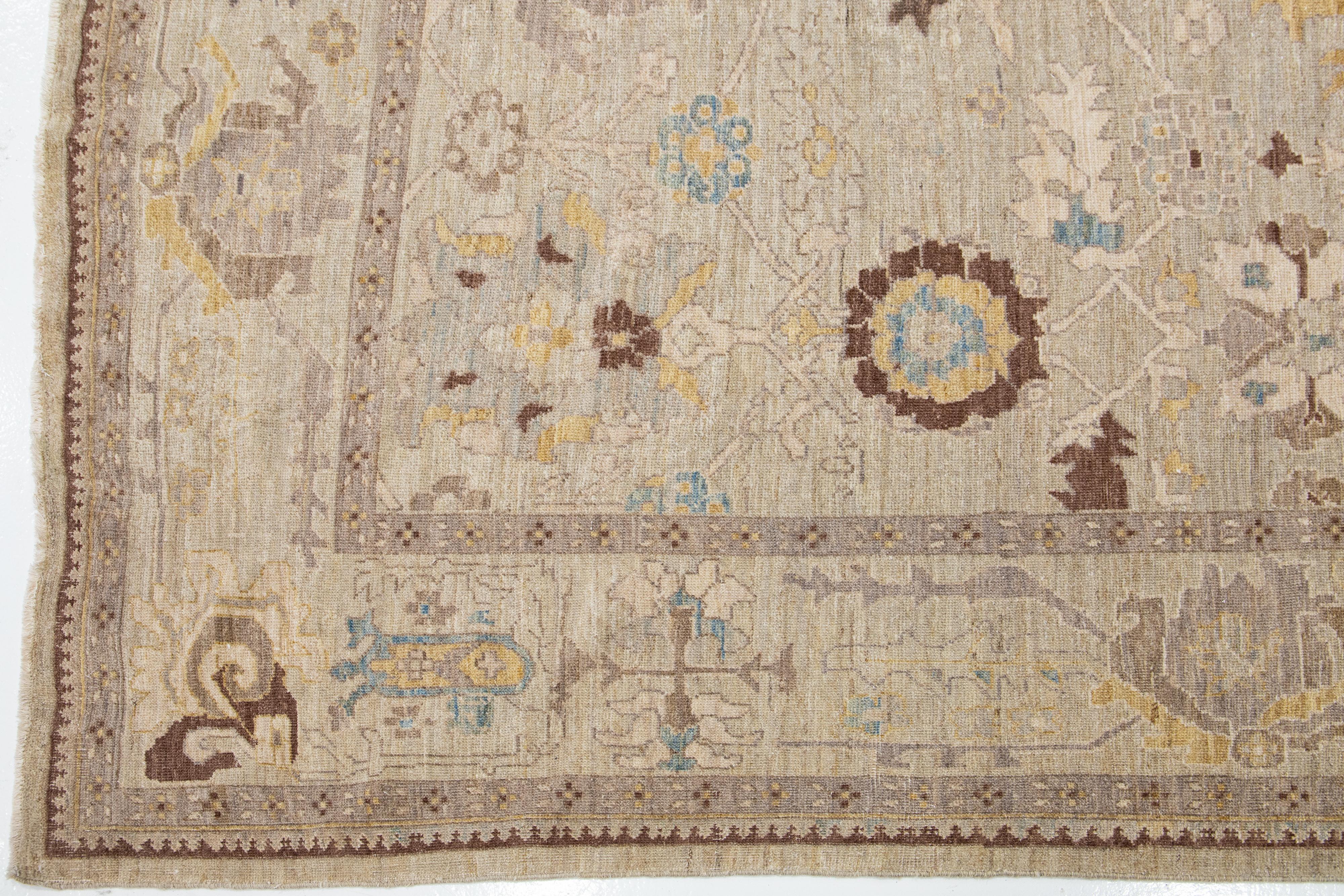 Brown Modern Sultanabad Wool Rug with Floral Design In New Condition For Sale In Norwalk, CT
