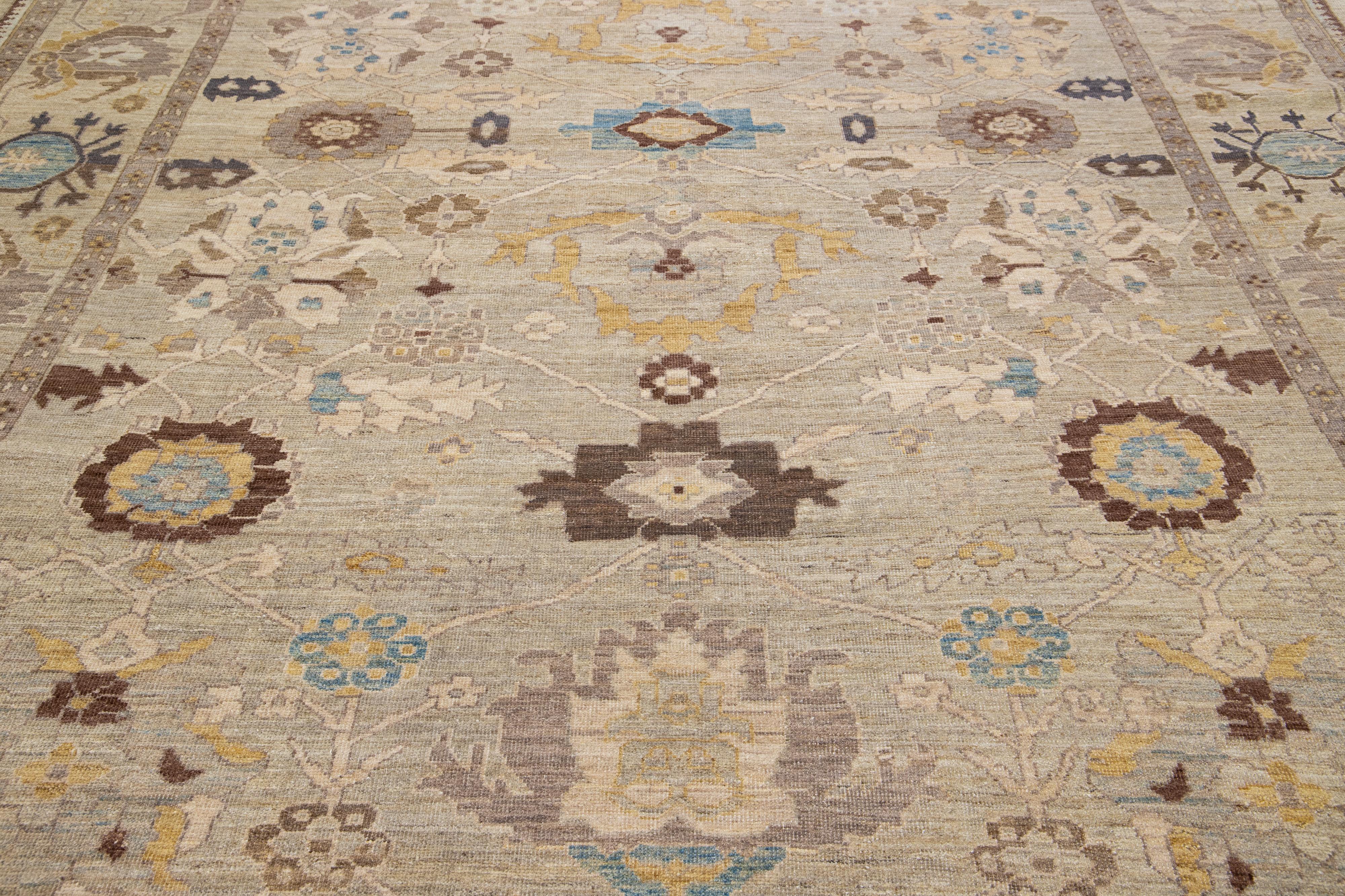 Contemporary Brown Modern Sultanabad Wool Rug with Floral Design For Sale