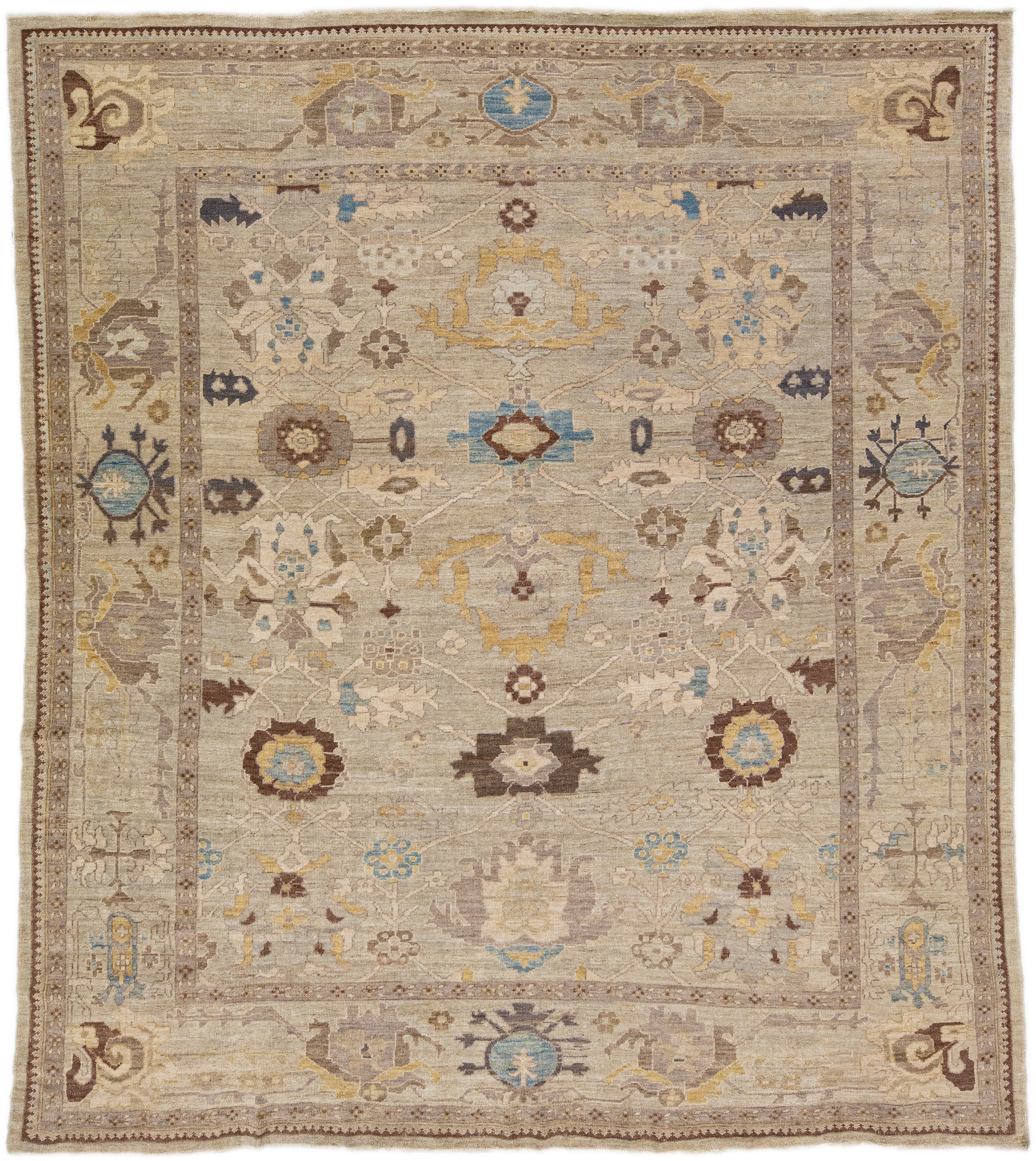 Brown Modern Sultanabad Wool Rug with Floral Design For Sale