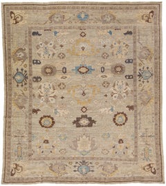 Alfombra moderna de lana Sultanabad marrón con diseño floral
