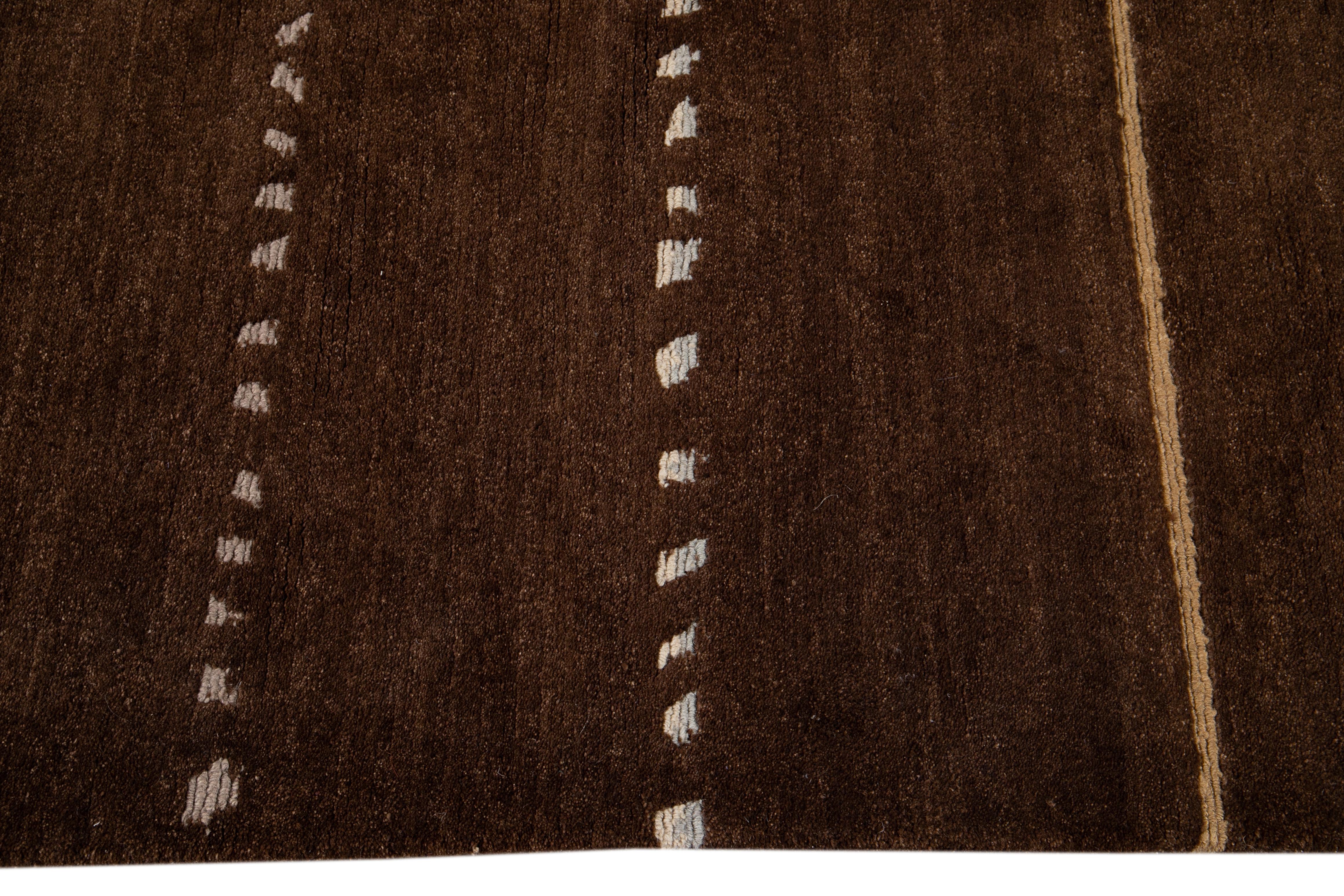 Brown Modern Tibetan Lama Wool Rug For Sale 2