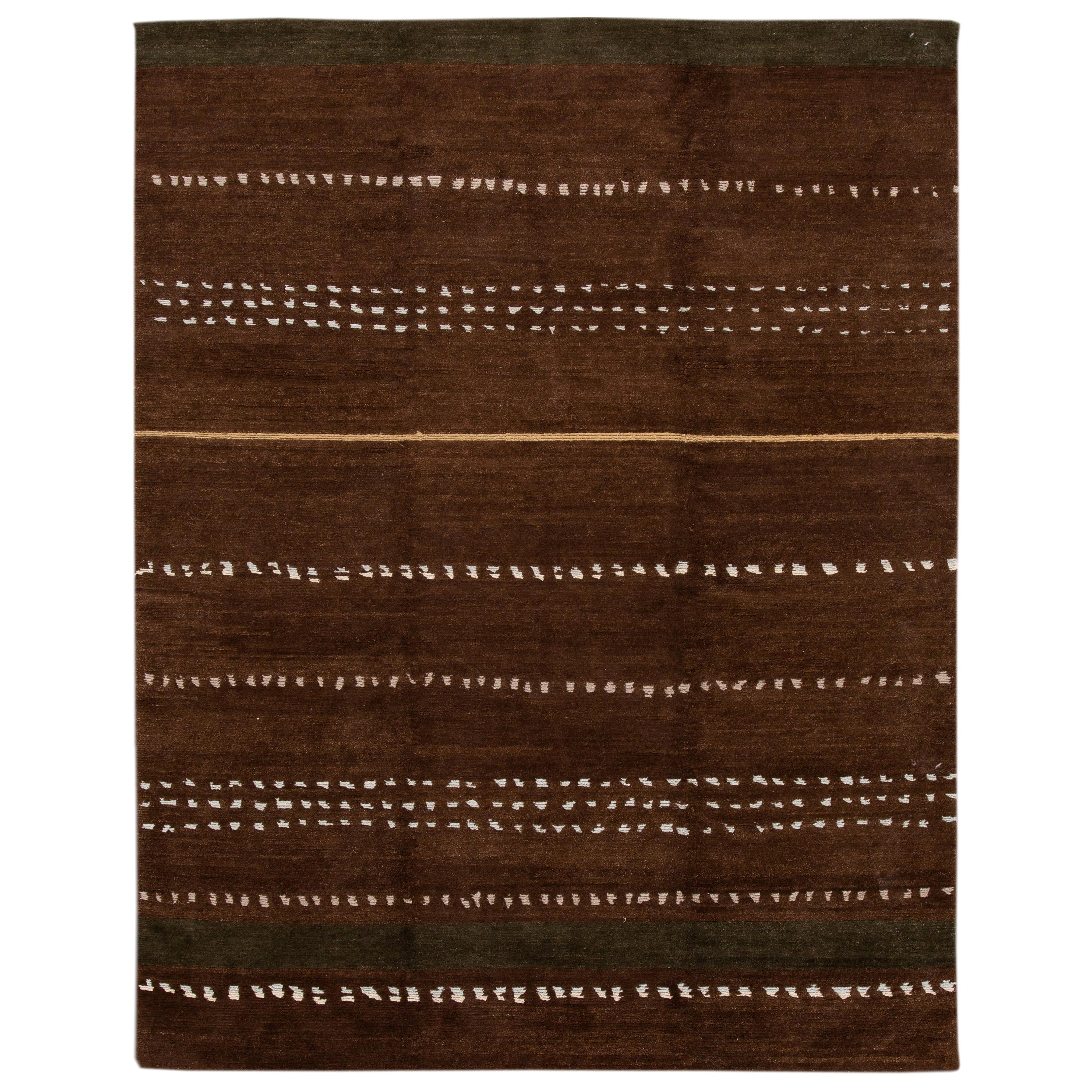 Brown Modern Tibetan Lama Wool Rug For Sale
