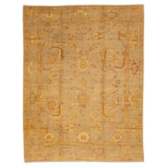 Tappeto di lana oversize marrone moderno turco Oushak fatto a mano con motivi floreali