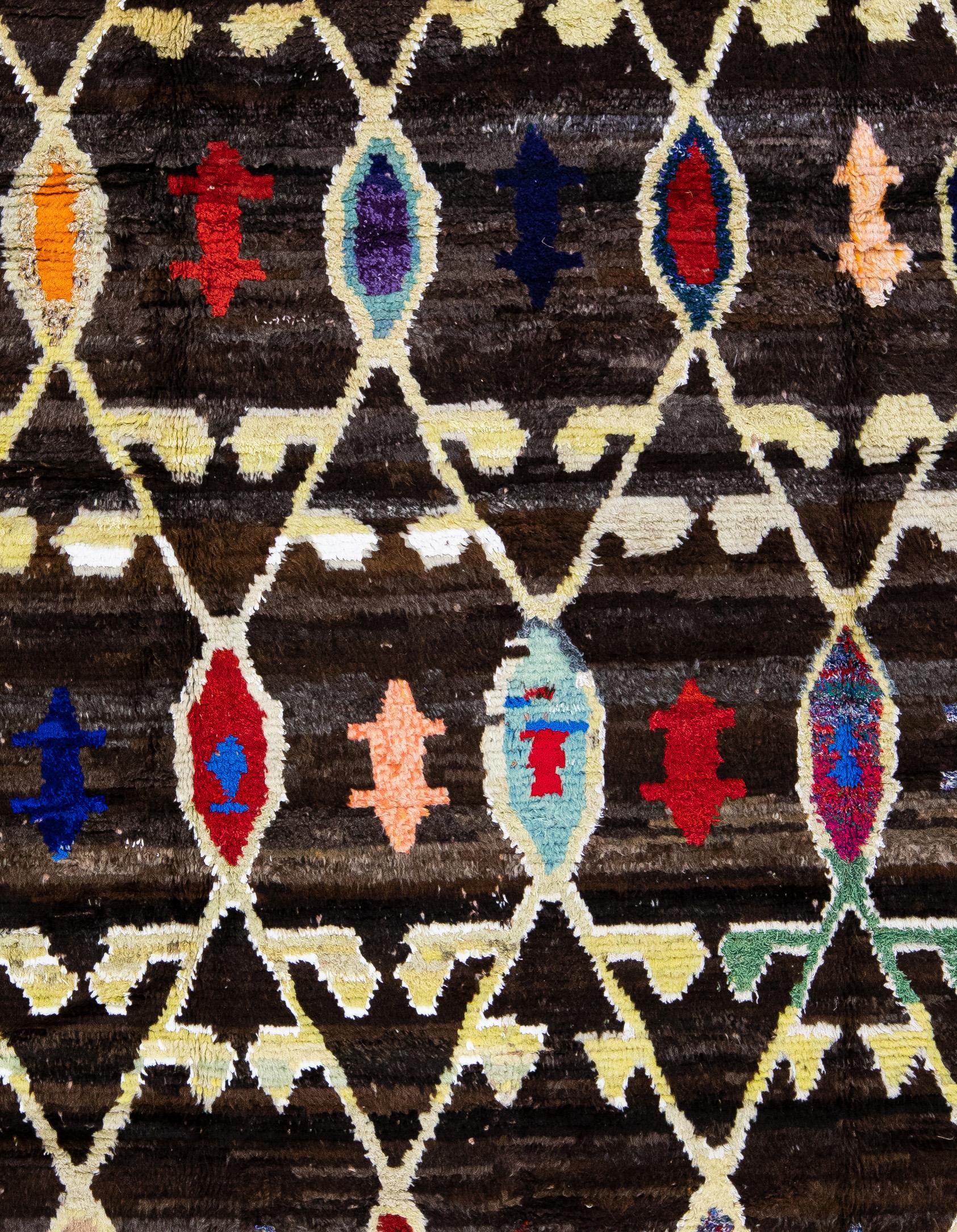 Brown Modern Turkish Tulu Handmade Multicolor Tribal Designed Wool Rug In New Condition For Sale In Norwalk, CT