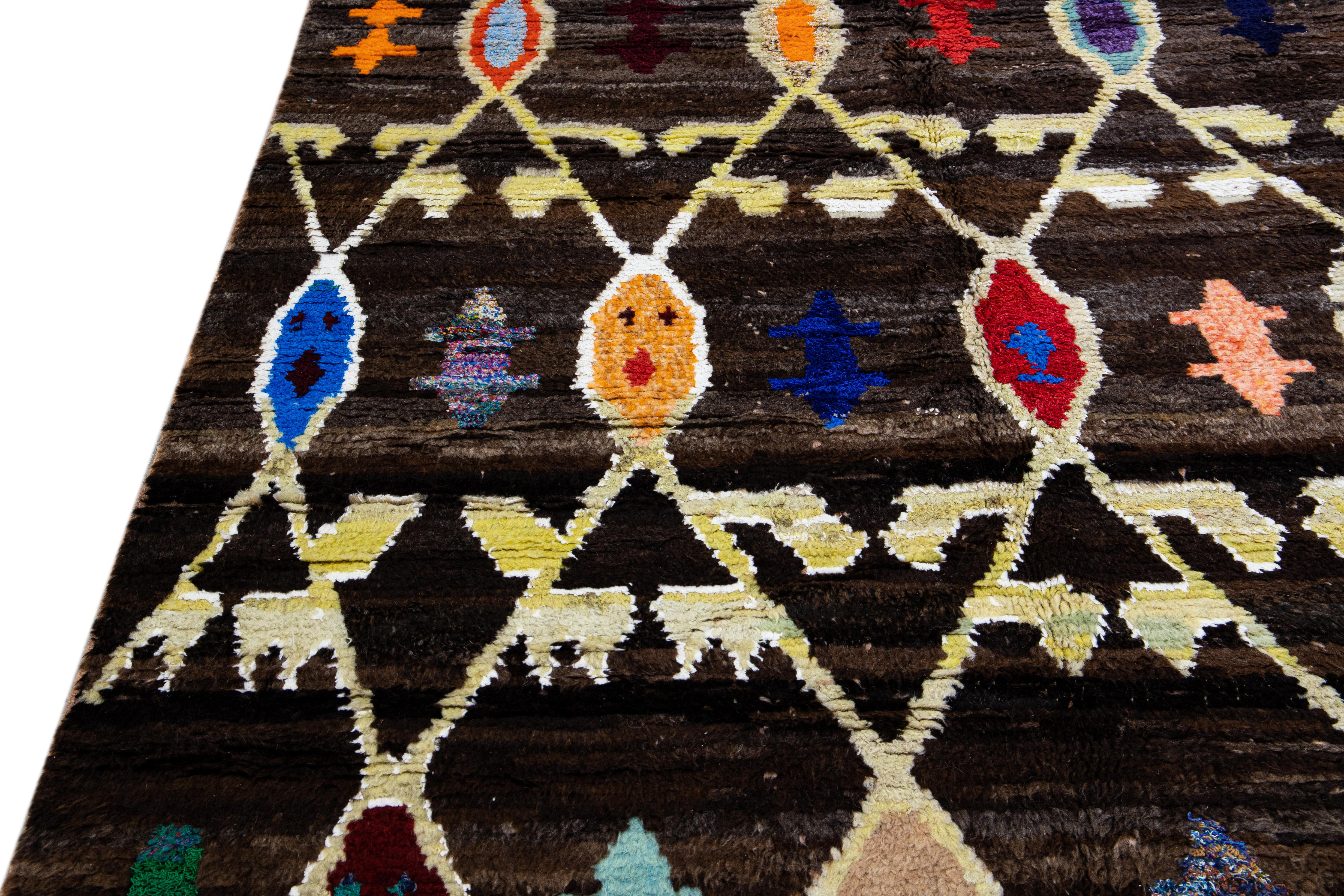 Brown Modern Turkish Tulu Handmade Multicolor Tribal Designed Wool Rug For Sale 1