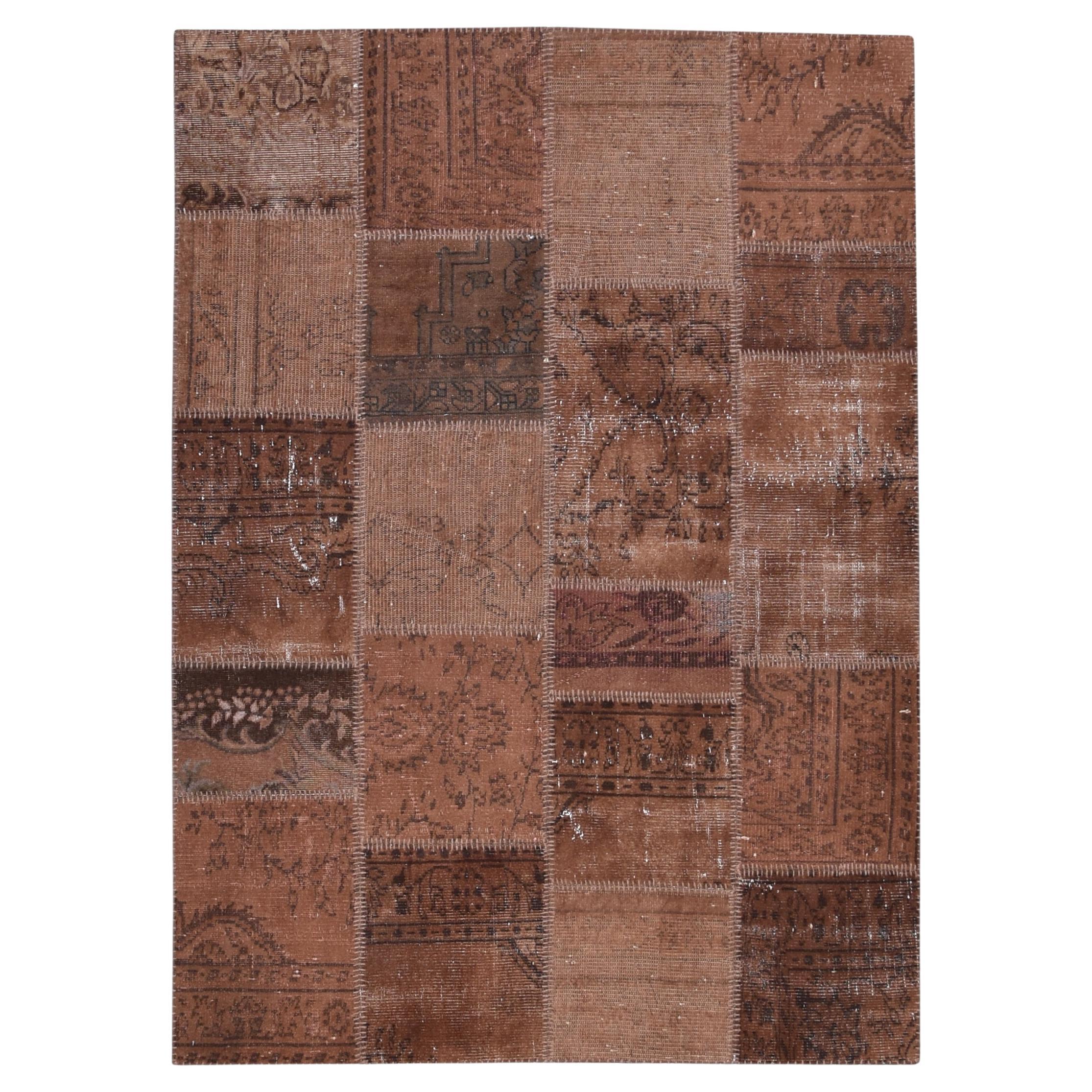 Tappeto in lana patchwork marrone Modern Vintage 5'8''x7'8''