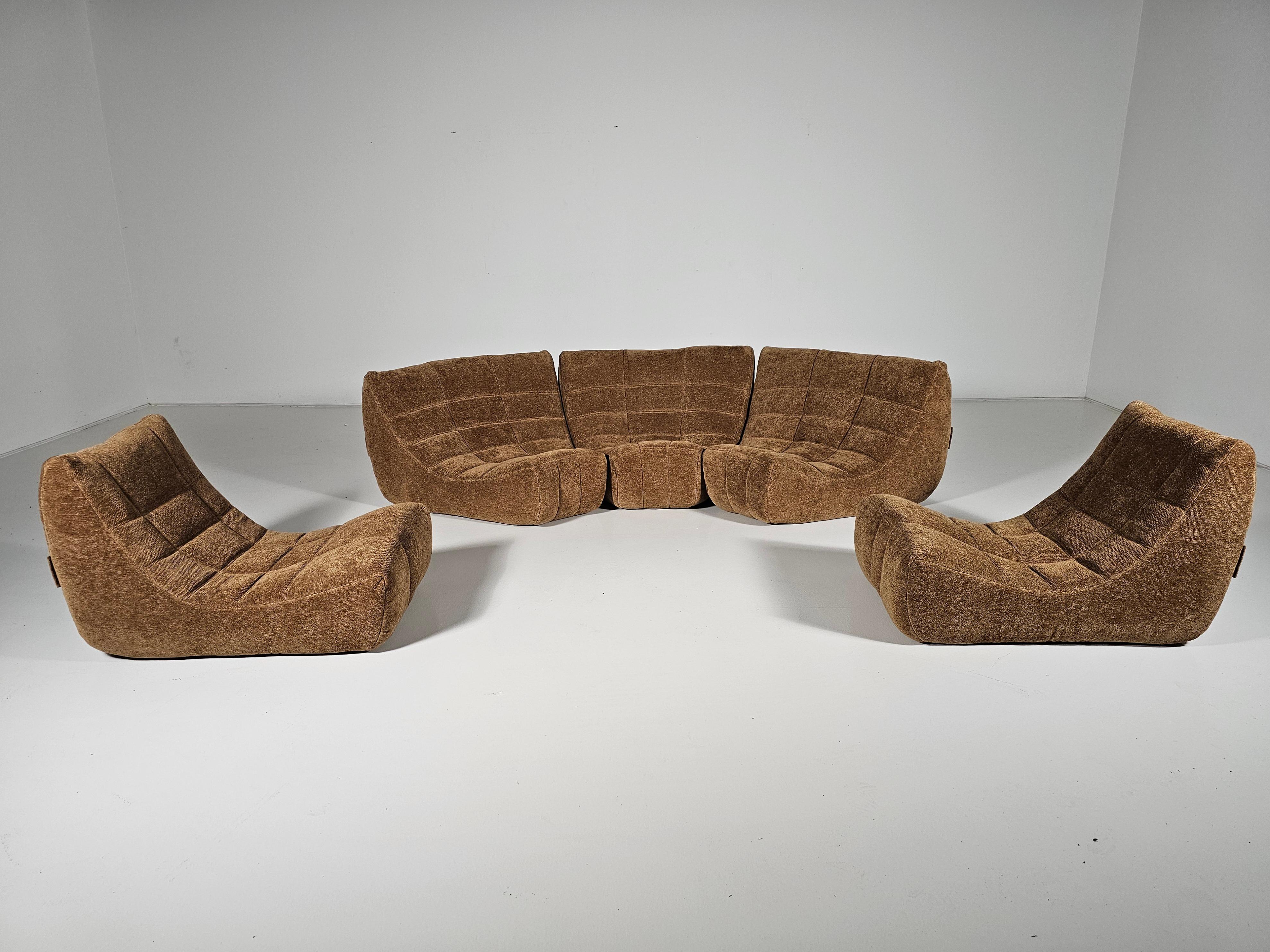 Chenille Brown Modular 'Gilda' sofa by Michel Ducaroy for Ligne Roset, France For Sale