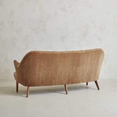 Brown Mohair + Teak Sofa in the Style of Georg Thams, Denmark 1960s