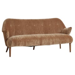 Brown Mohair + Teak Sofa in the Style of Georg Thams, Denmark 1960s
