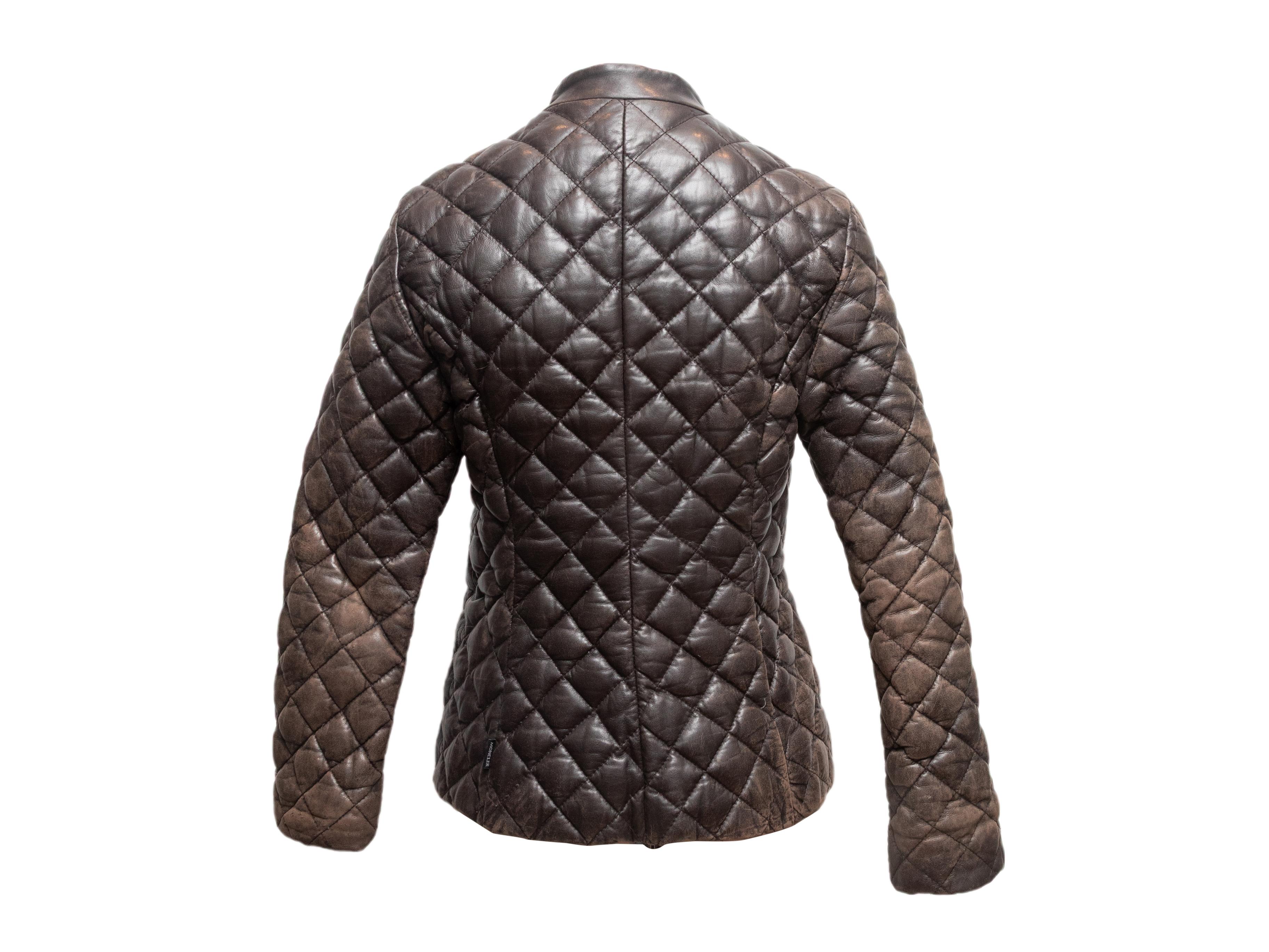 Nero Giacca in pelle trapuntata marrone Moncler Designer Taglia 1 in vendita