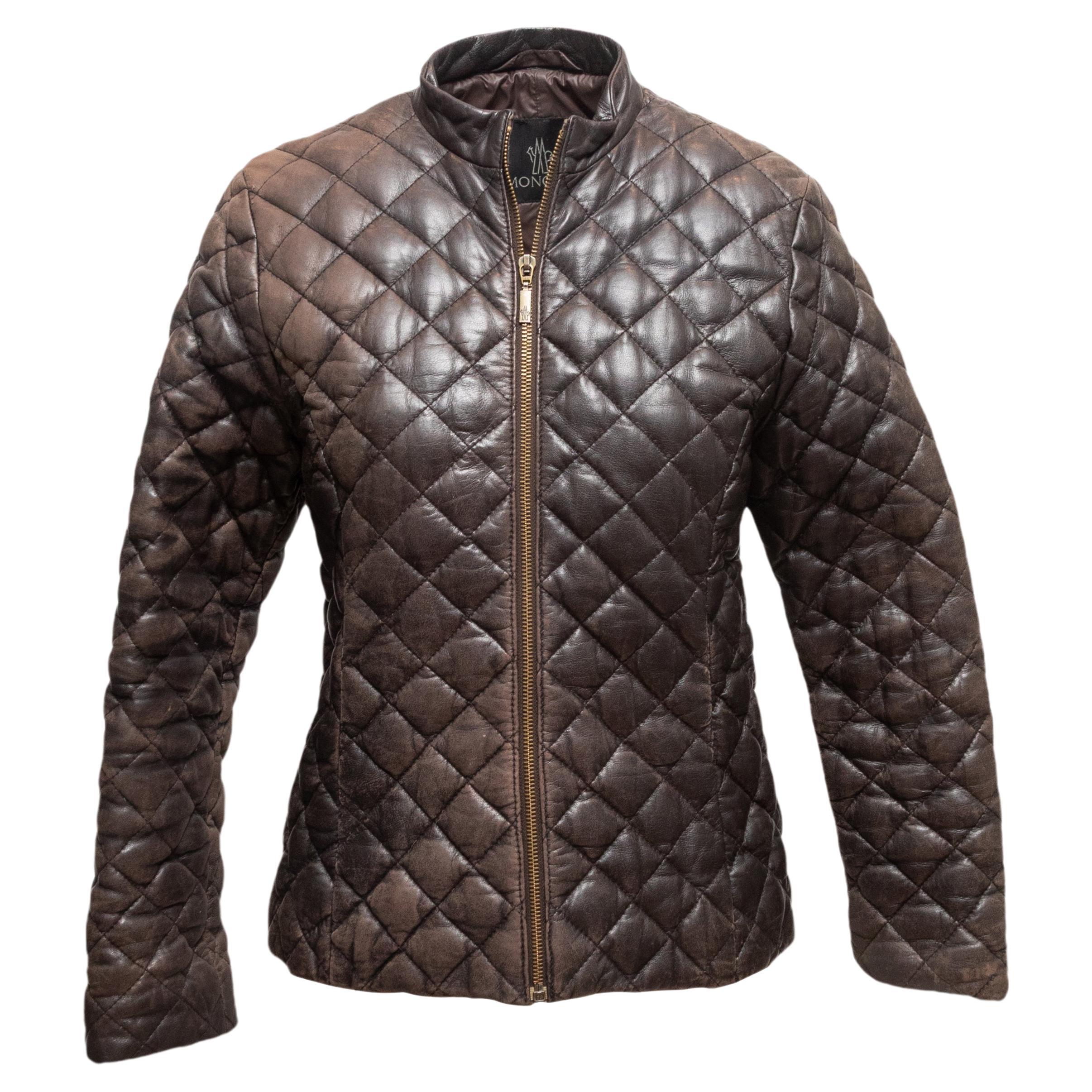 Brown Moncler Quilted Leather Jacket Designer Size 1