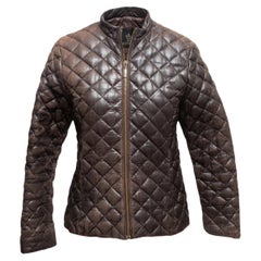 Brown Moncler Quilted Leather Jacket Designer Size 1