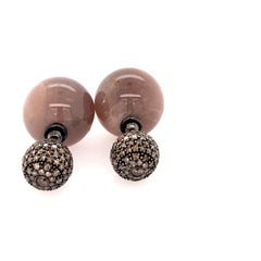 Brown Moonstone & Pave Diamond Ball Tunnel Earring Made in 14k Gold