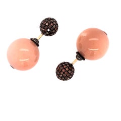 Brown Moonstone & Pave Diamond Ball Tunnel Earring Made in 14k Gold & Silver