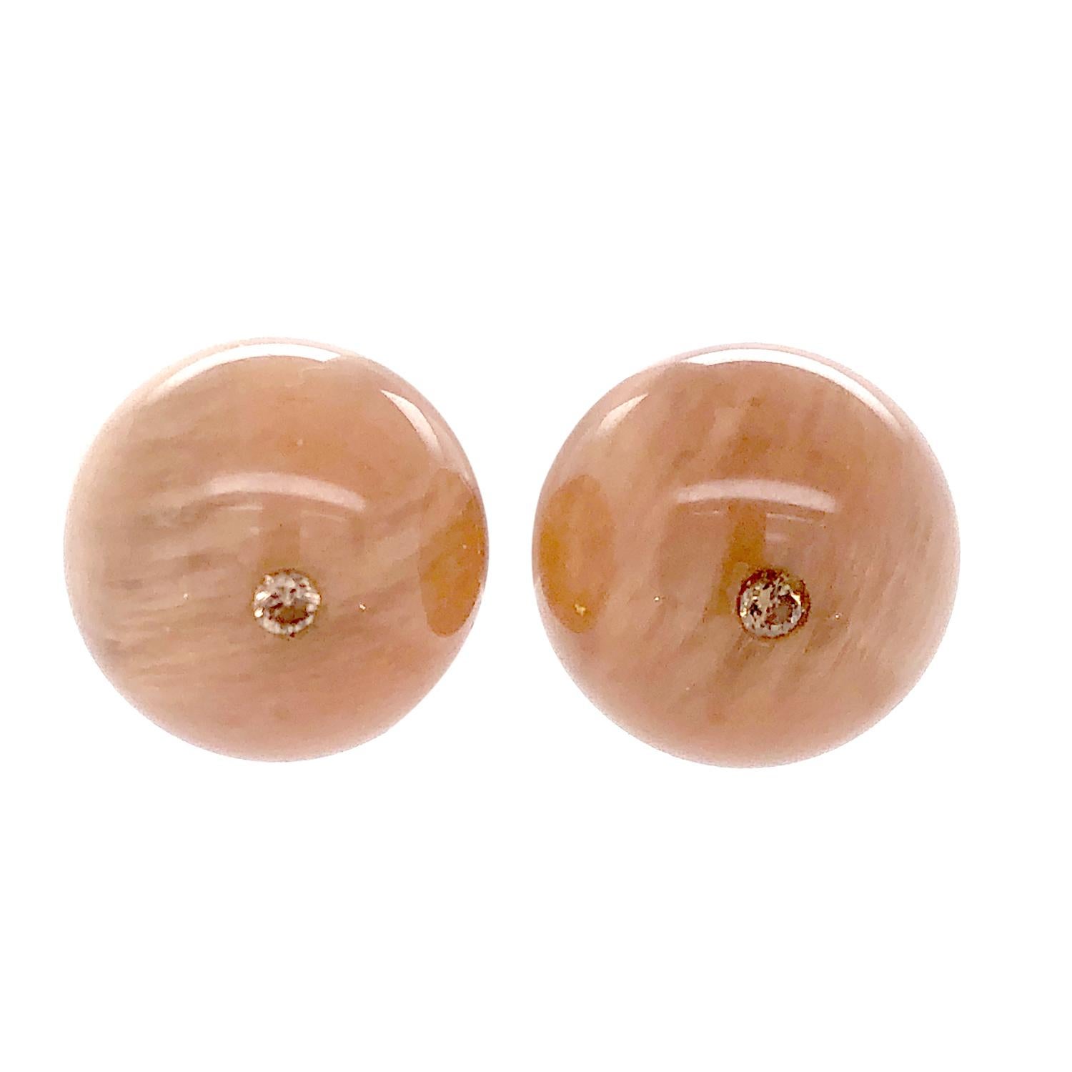De las mujeres Pendiente Túnel de Bola de Piedra Lunar Marrón y Diamante Pave de Oro de 14k y Plata en venta