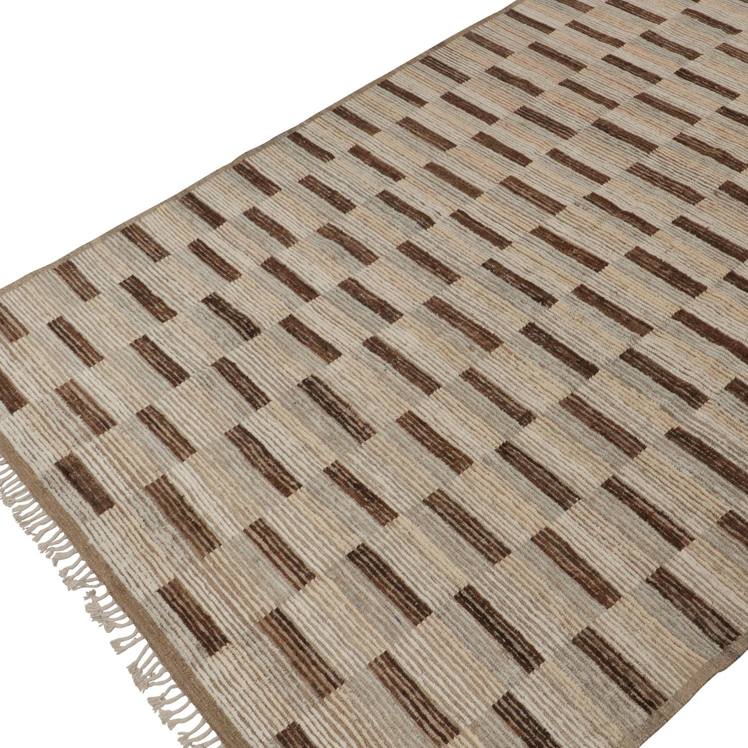 A modern take on traditional Moroccan design, this Brown Moroccan Wool Rug - 8'2
