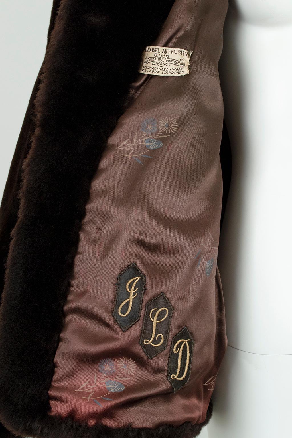 Brown Mouton Fur *Large Size* Teddy Bear Puff Jacket with Point Cuffs - L, 1950s For Sale 4