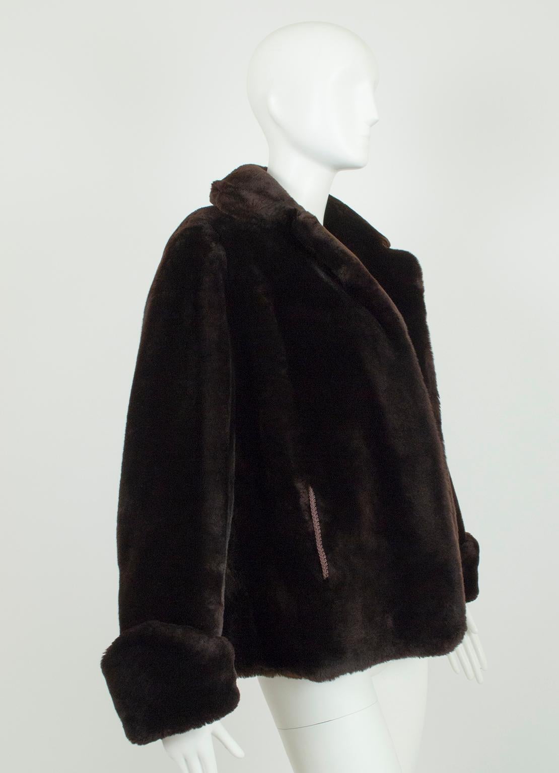 Brown Mouton Fur *Large Size* Teddy Bear Puff Jacket with Point Cuffs ...