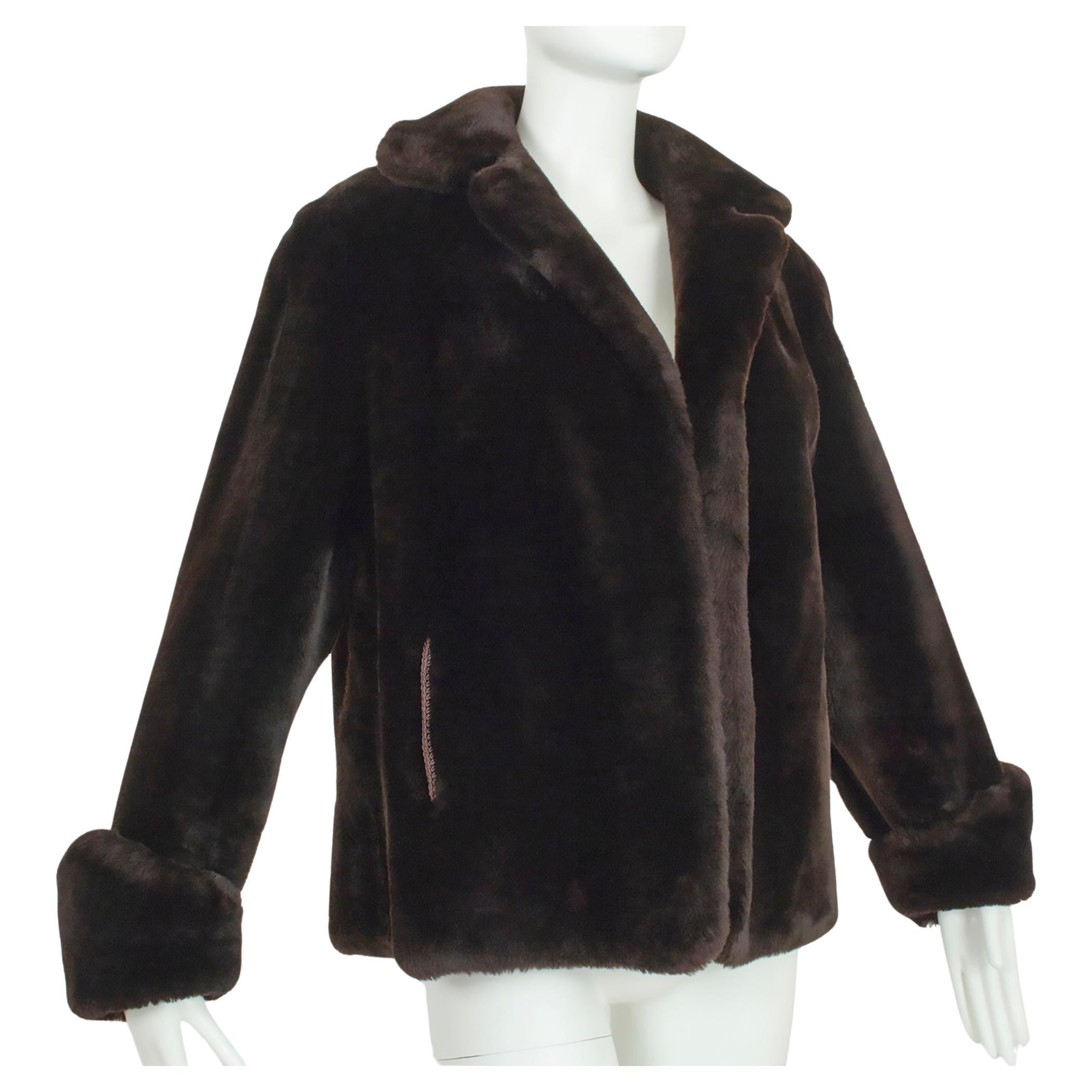 Heavyweight Brown Mouton Lamb Teddy Bear Puff Jacket  - M-L, 1950s For Sale