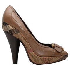 Brown & Multicolor Burberry Peep-Toe Pumps Size 40.5