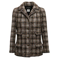 Brown & Multicolor Chanel Fall/Winter 2005 Wool-Blend Plaid Tweed Blazer Size FR